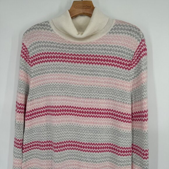 Talbots size XL Striped Knit cowl neck Sweater Pink Gray Women's cotton blend - Picture 6 of 9